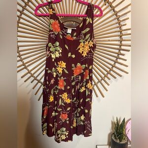 Vintage 90’s Floral Print Burgundy Mini Dress Garden Girl Cottagecore